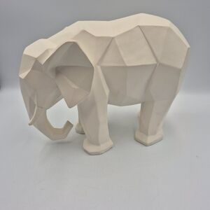 Geometric Wood Elephant Sculpture - Cream Home Art